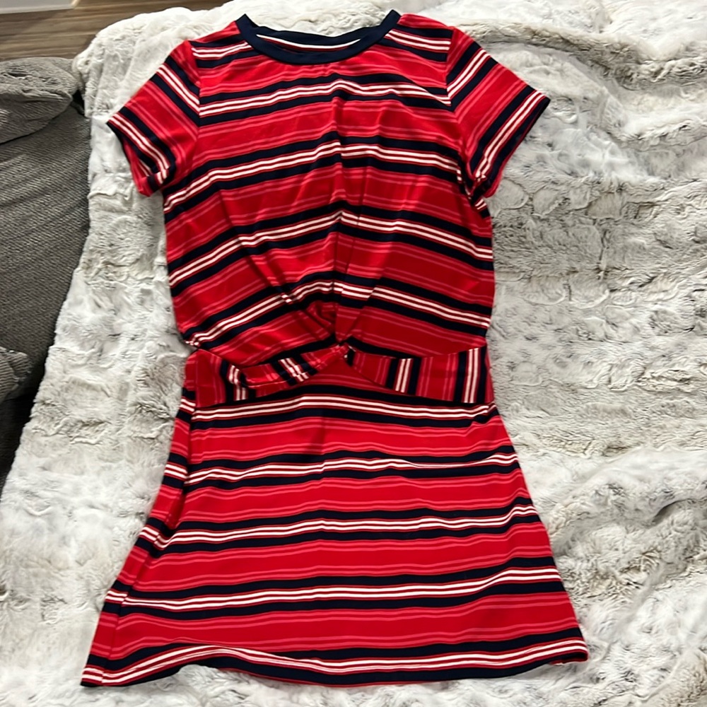 Tommy Hilfiger, red white and blue dress, striped, girls large, size 12/14